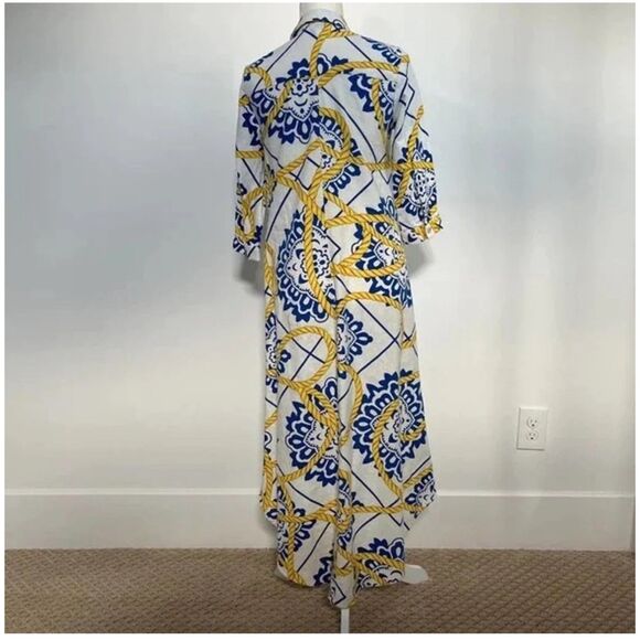 Everlily Chain Floral Pattern Linen Beach Hi Low Dress Belted Button Down NWT - Picture 4 of 8